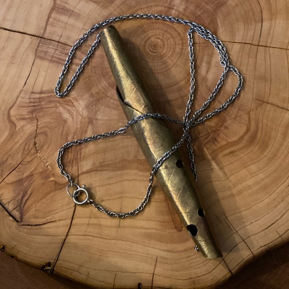 Rolled copper handmade slide on gold tone chain. Fun unique piece! - Picture 5 of 5